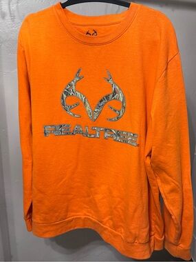 Realtree Mens Blaze Orange Crewneck Sweatshirt Camo Logo Hunting XL